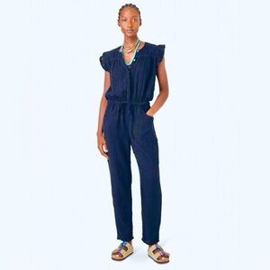 Xirena Logan Navy Blue Ruffle Cap Sleeve Jumpsuit Size L Casual Chic